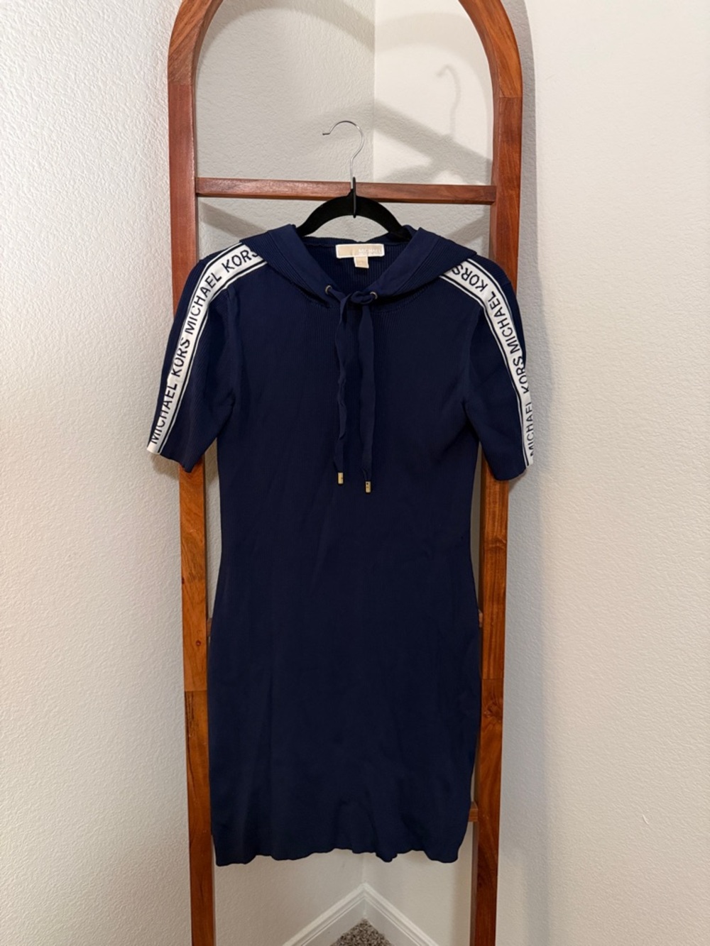 MICHAEL Michael Kors Logo Tape Hoodie Dress in True Navy Size Large